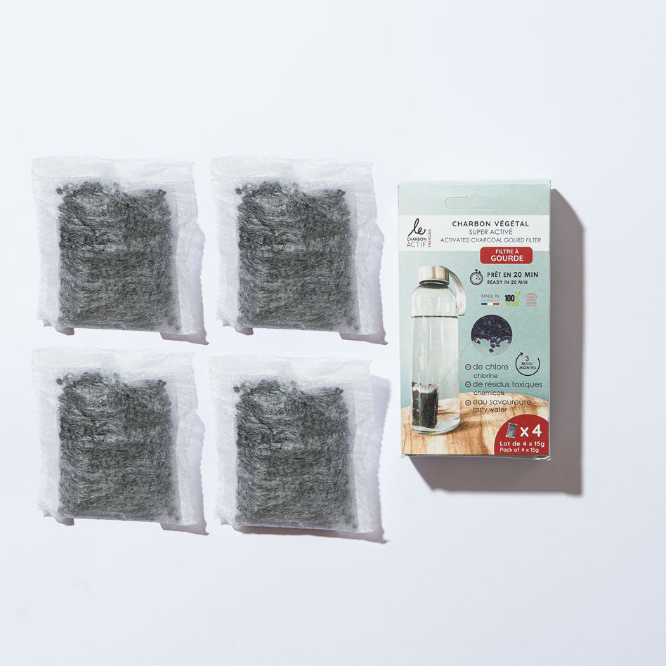 Lot de 4 filtres à gourde nomades et compostables au charbon actif