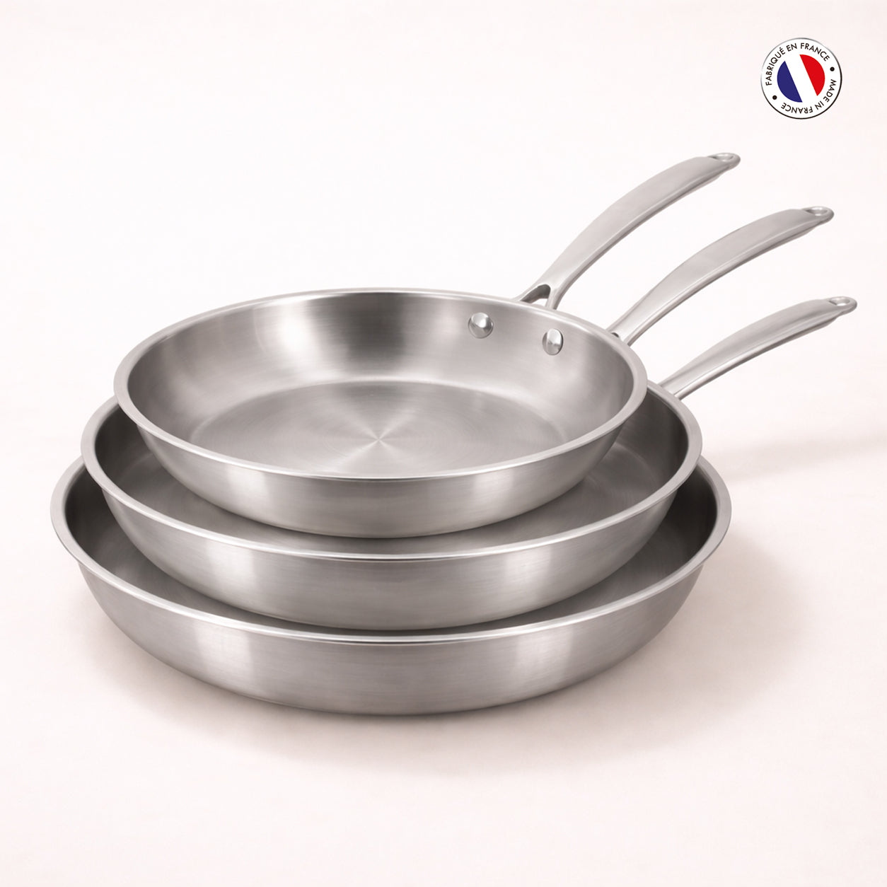 Set de 3 poêles Triply en acier inoxydable triple couche 20/24/28 cm