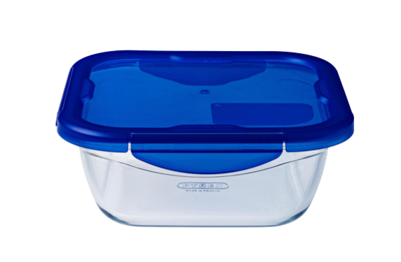 Cook & Go - Plat carré en verre avec couvercle étanche