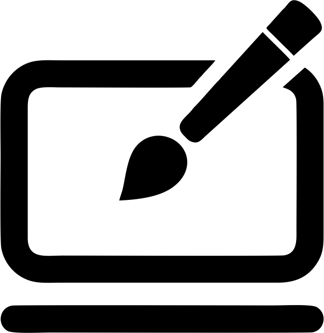 Black icon of a paintbrush on a rectangular tablet or palette.