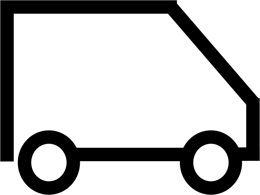 Simple black silhouette of a delivery van facing right with two wheels and an angular front.