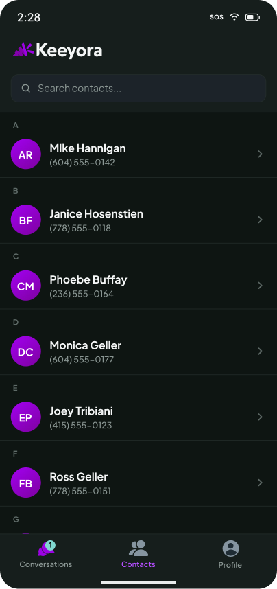 Text candidates with Keeyora App Google Play