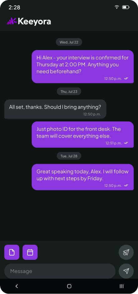 Text candidates with the Keeyora app Apple Store