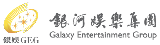 Galaxy Entertainment Group logo with a yellow stylized crescent and stars alongside Chinese characters and English text.