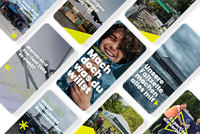 Die Grafik zeigt eine Collage verschiedener Social Ads für den Kunden Pro-Tent.