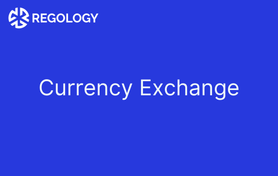A blue background with the word Currency Exchange in white.