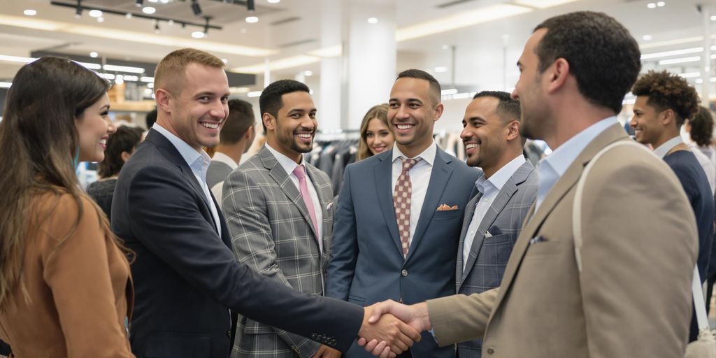 Sales associates helping customers in a bright modern store