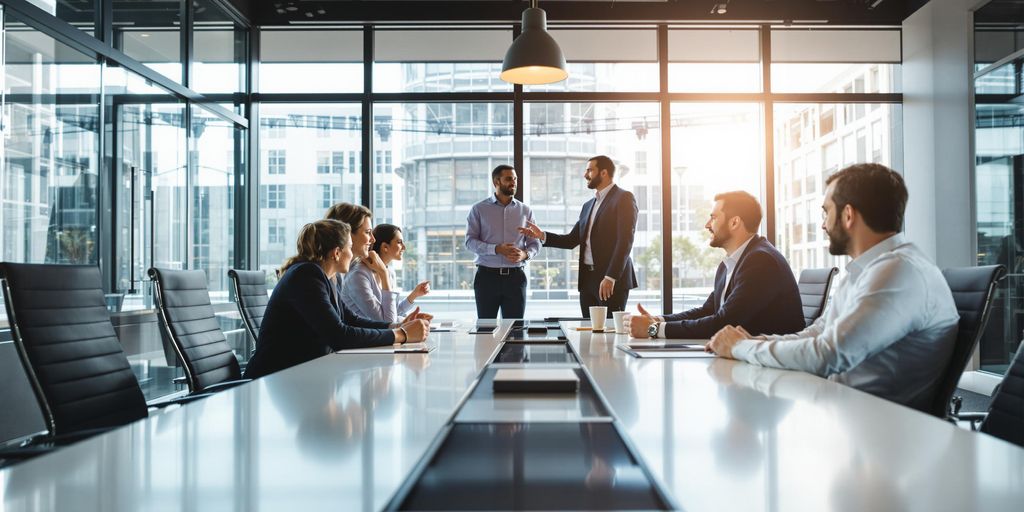 Business executives collaborating in a modern conference room