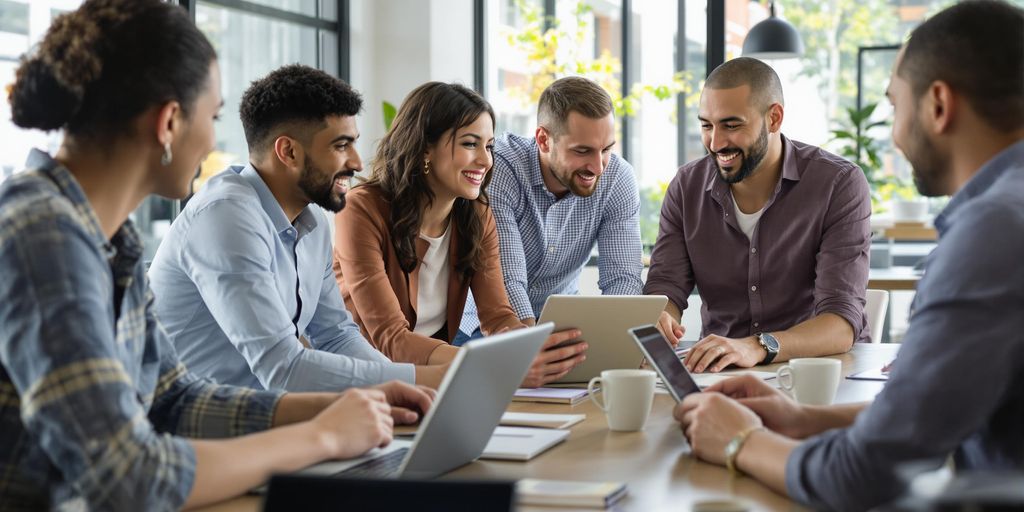 Sales team collaborating in a modern office setting