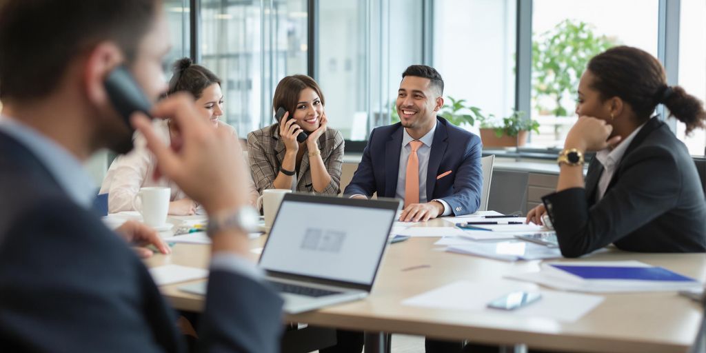 Business team working together in a modern office.
