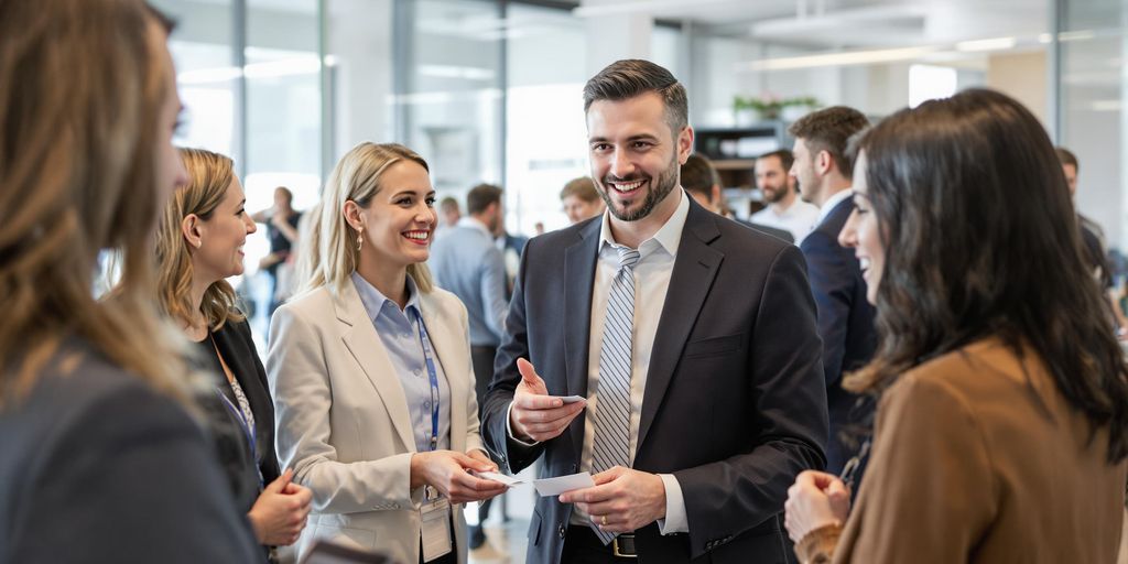 Business professionals networking in a bright modern office