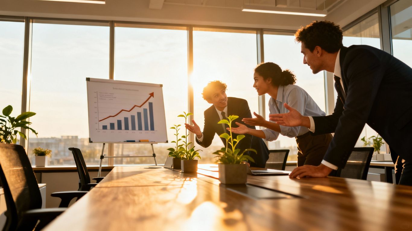 Business professionals collaborating for sustainable growth.