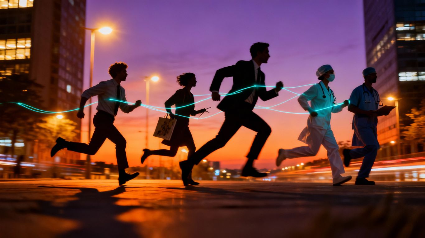 Professionals collaborating in a city, symbolizing growth and future success.