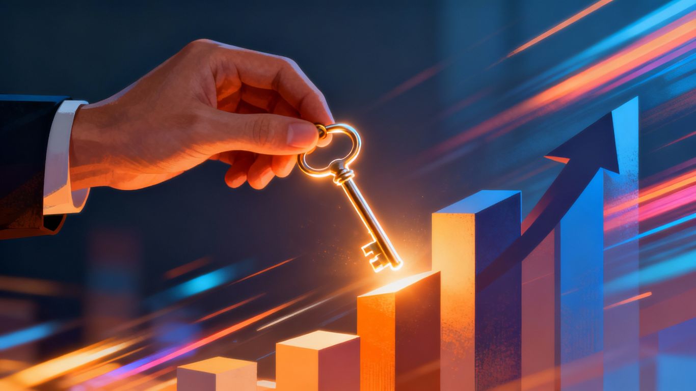 Key unlocking abstract business growth visualization.