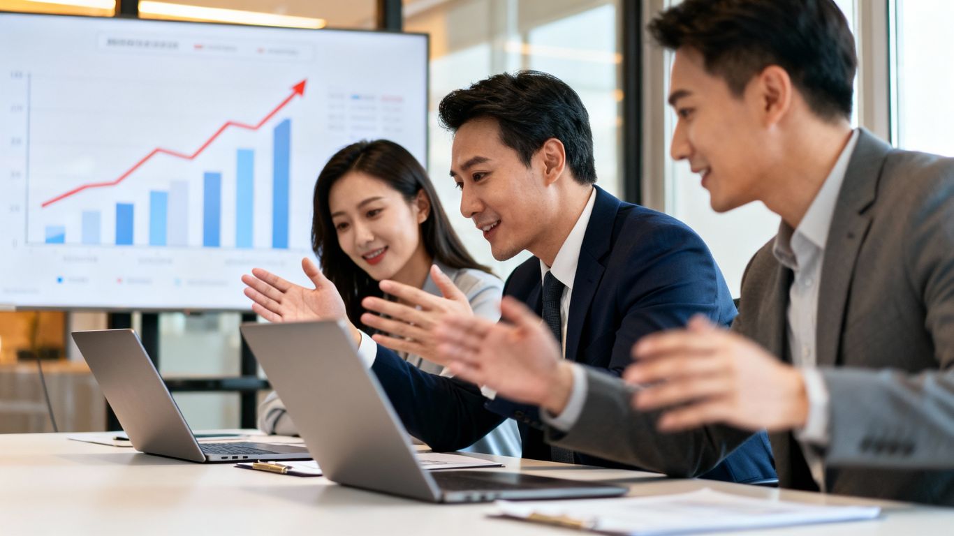 B2B sales professionals collaborating in a modern office.