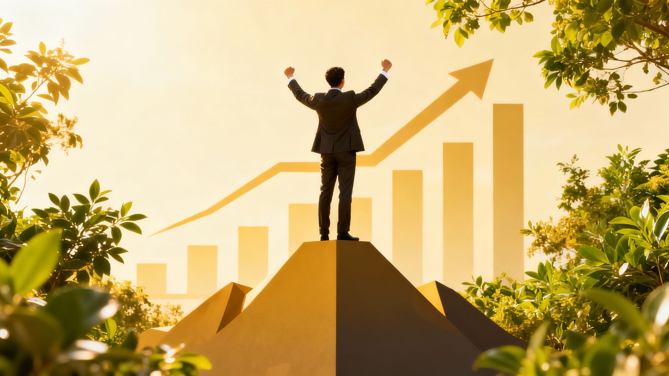 Salesperson achieving peak success with less effort.