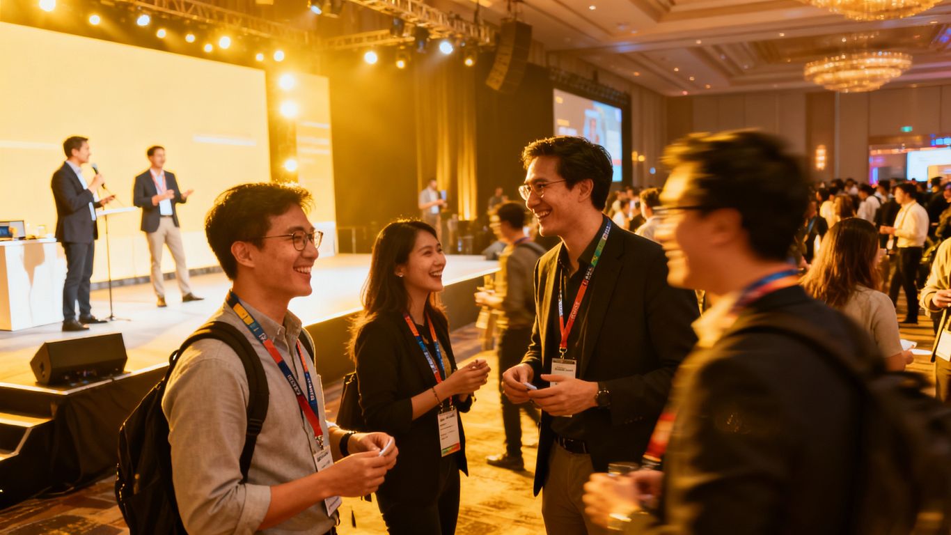 Event attendees networking and engaging with speakers.