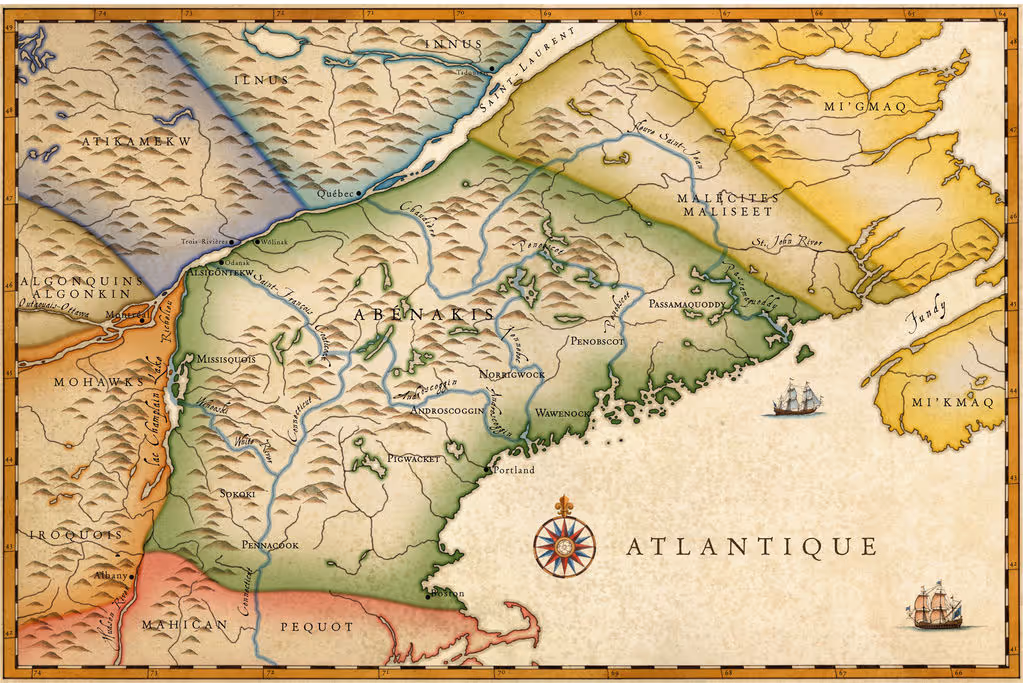 A map of Abanaki and surrounding Native territories, courtesy of https://native-land.ca
