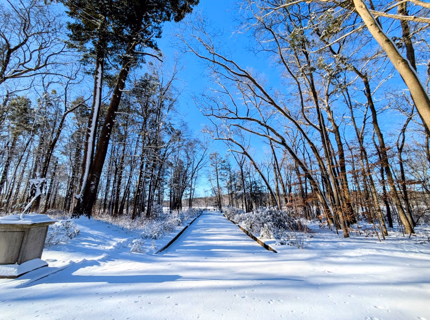 Bowling green at Rolling Ridge in winter, covered with fresh snow