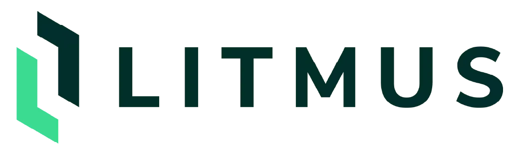 Straight robust typographic logo f itmus with 2 mirrored graphic shape in the front.