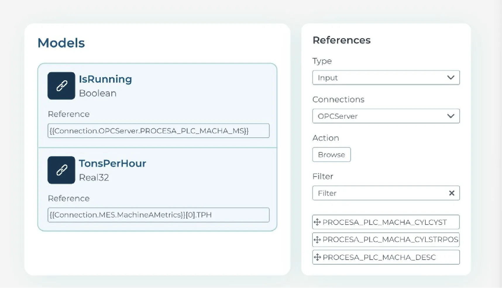 Zoomed in screenshot of a dashboard with tabs 'Models' and 'References'.