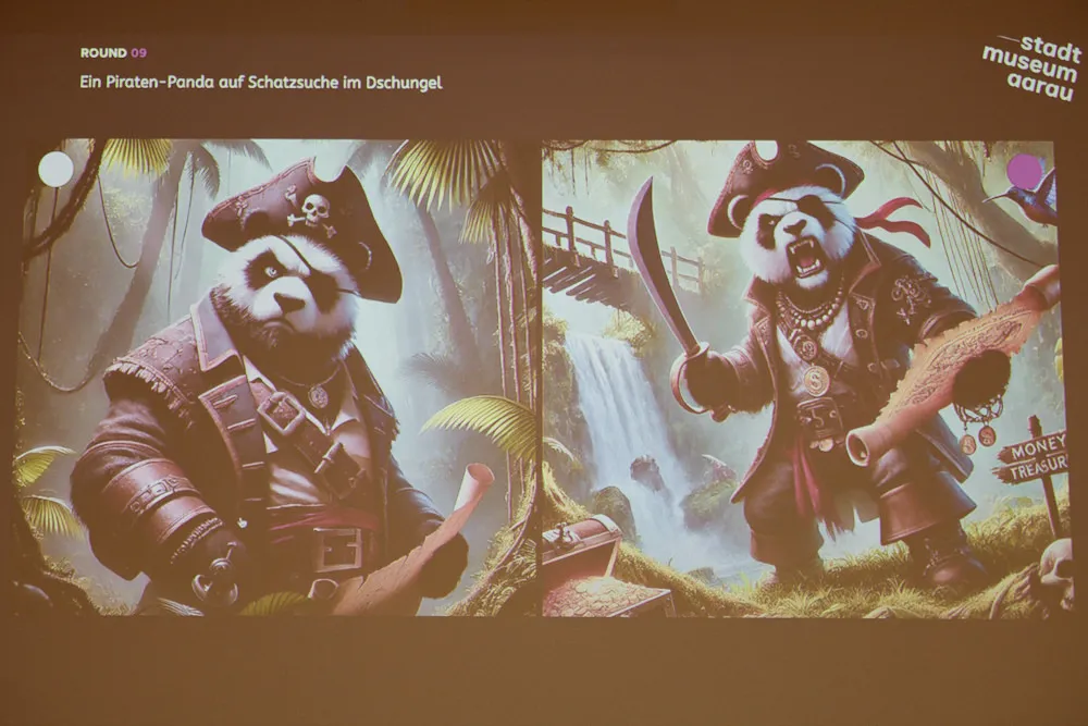 Mit AI erstellen Bilder werden an einen Wand projiziert.