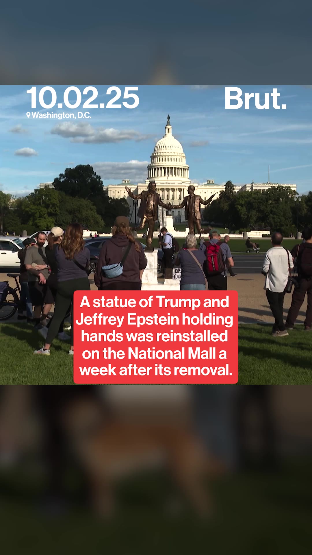 a-statue-of-trump-and-jeffrey-epstein-holding-hands-was-reinstalled-on-the-national-mall-a-week-after-its-removal