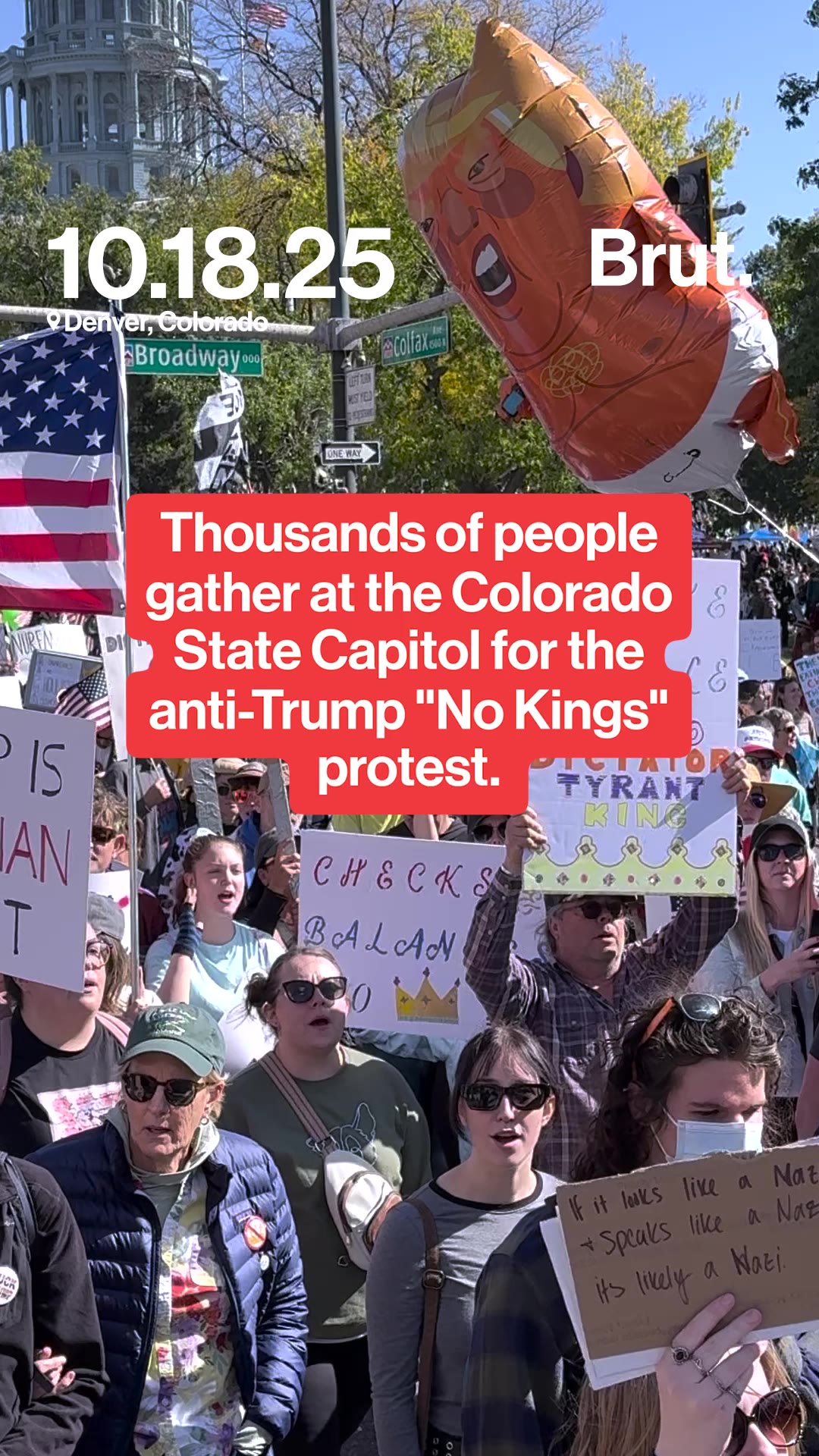 Thousands of people gather at the Colorado State Capitol for the "No Kings" protest