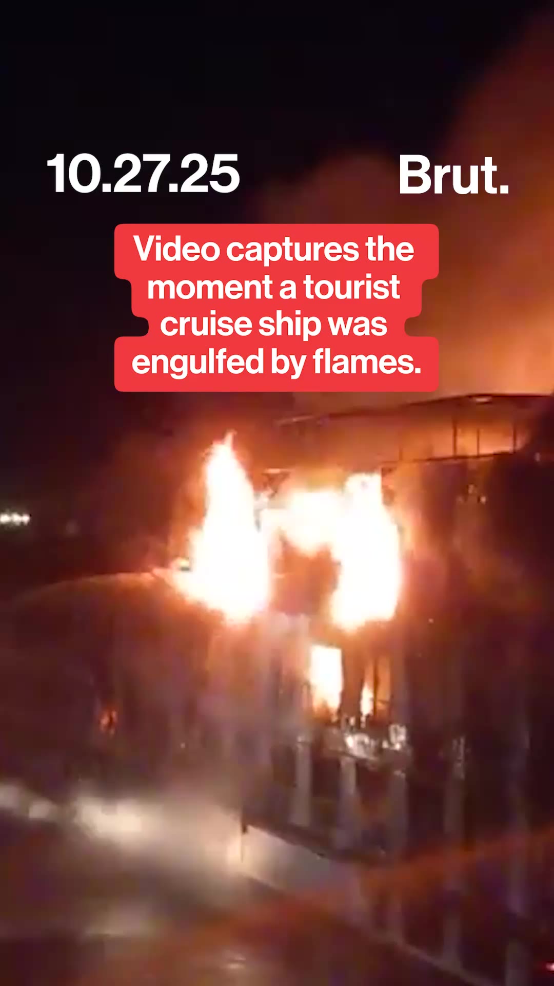 A video shows the moment when a cruise ship burst into flames.