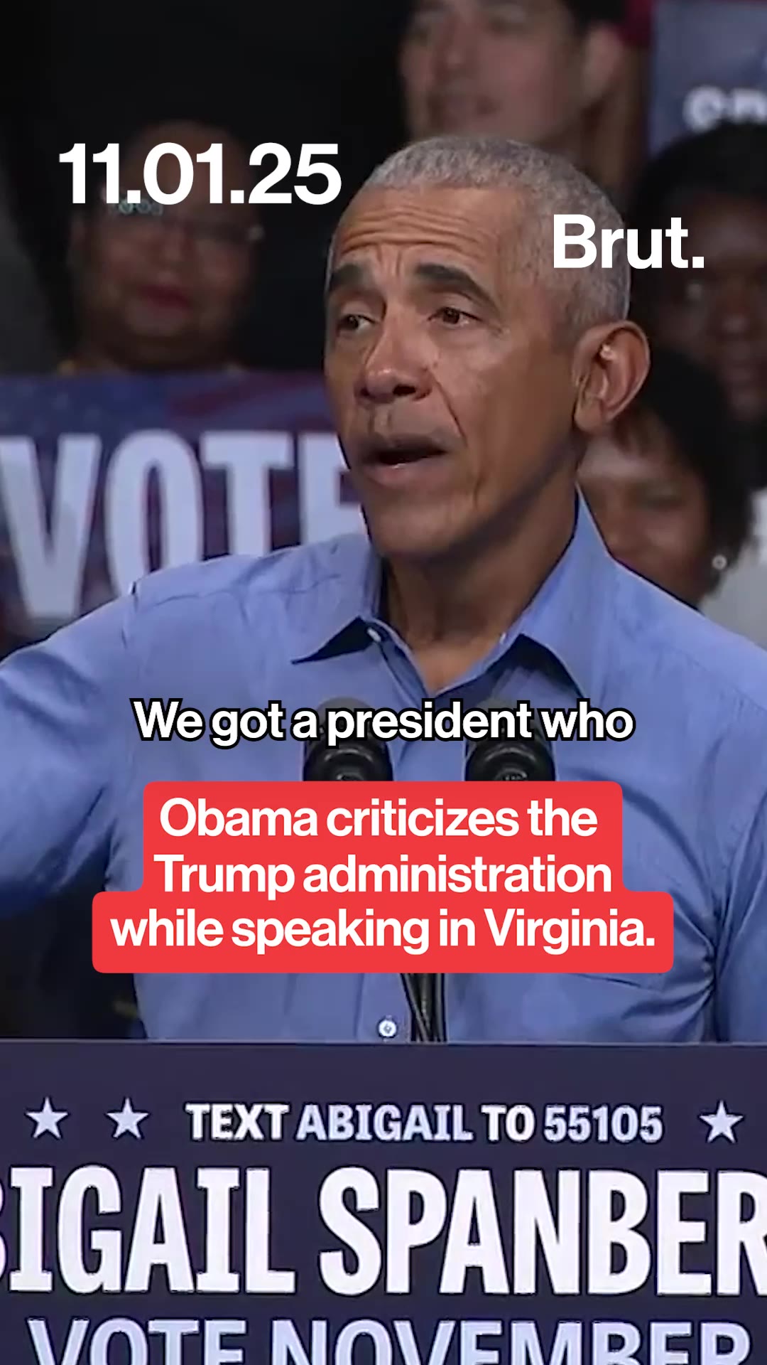 Obama criticizes the Trump administration while speaking in Virginia.