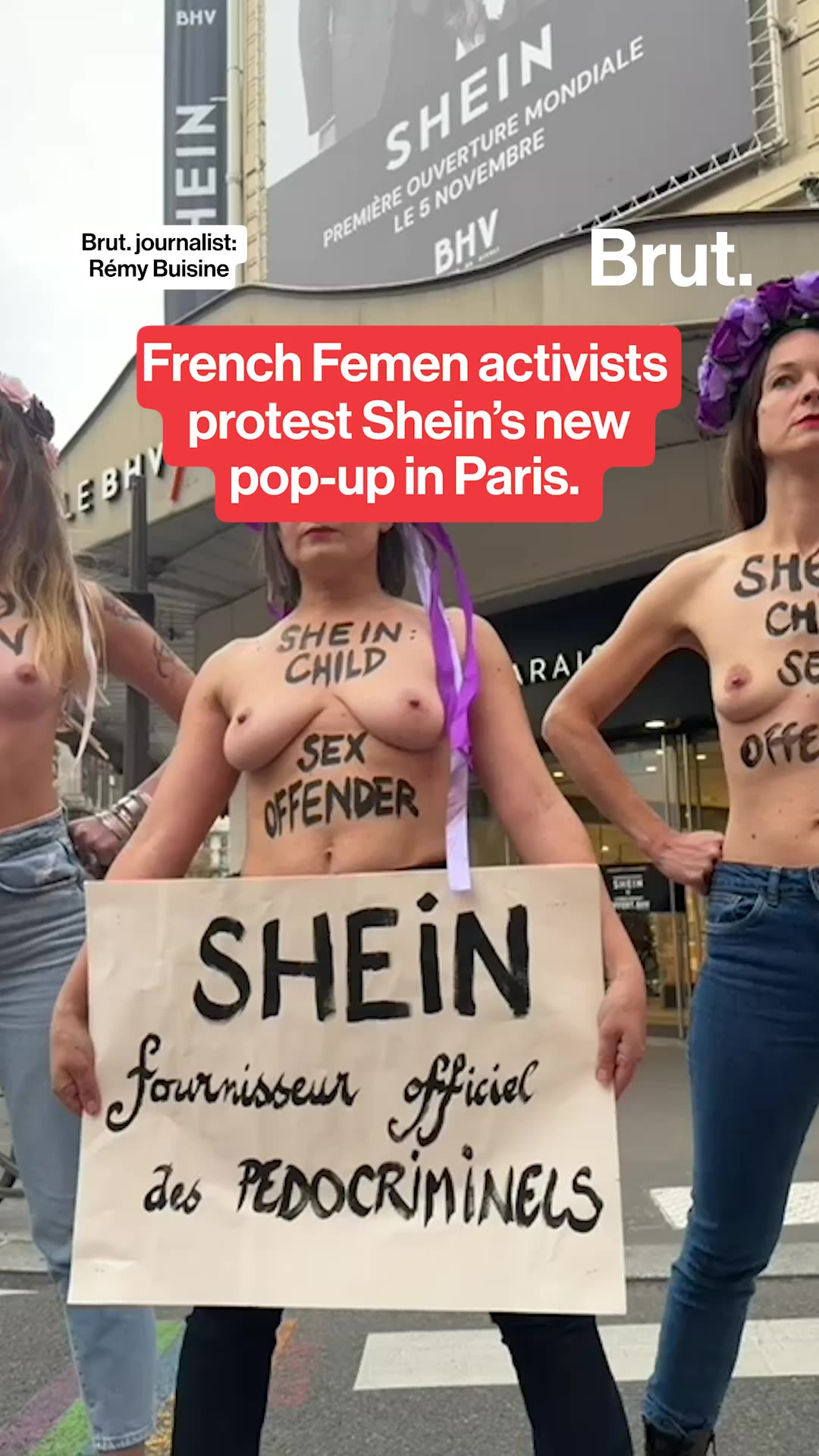 Femen activists protest SHEIN in Paris.
