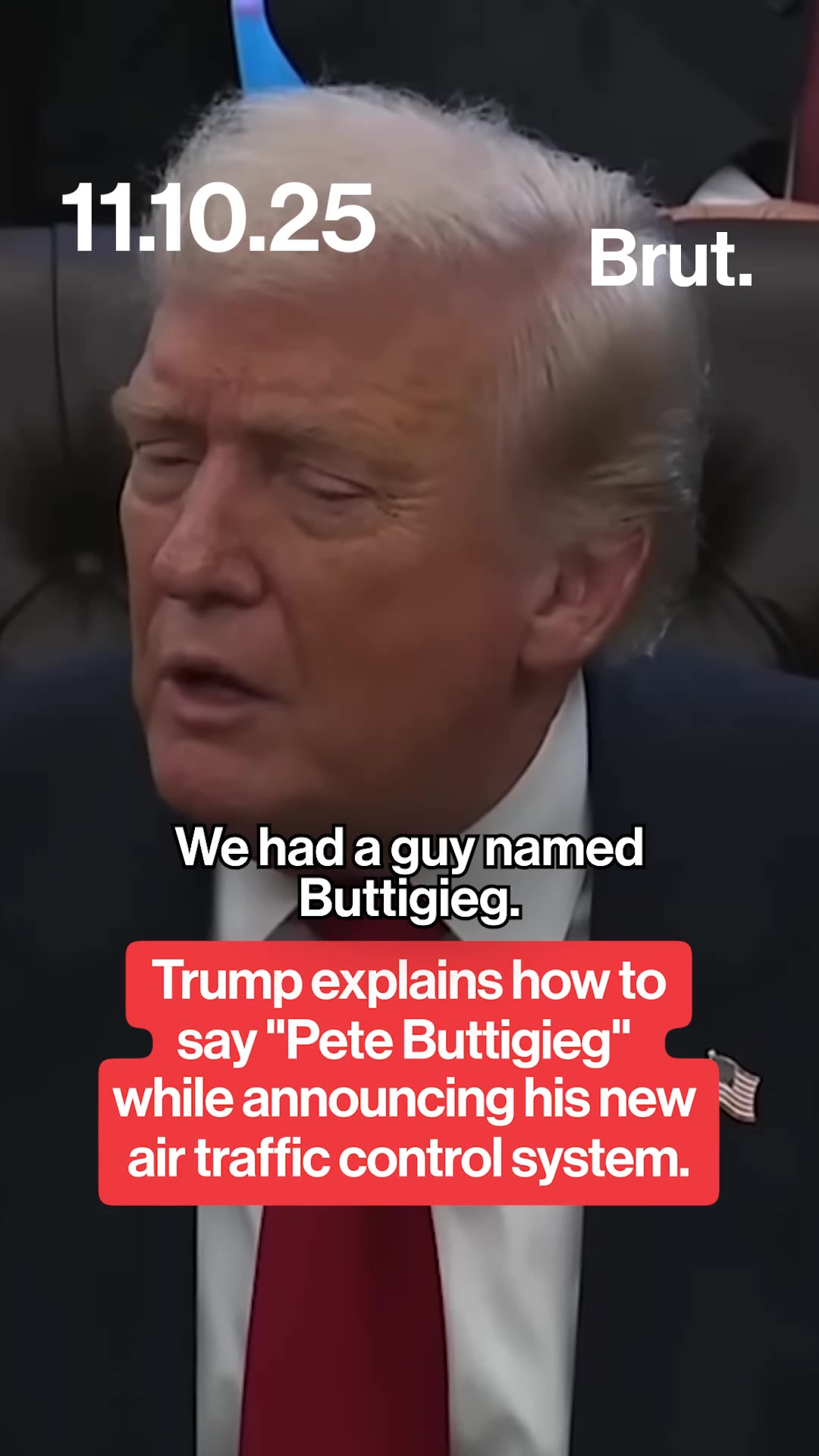 Trump explains how to pronounce "Pete Buttigieg" while announcing his new air traffic control system.