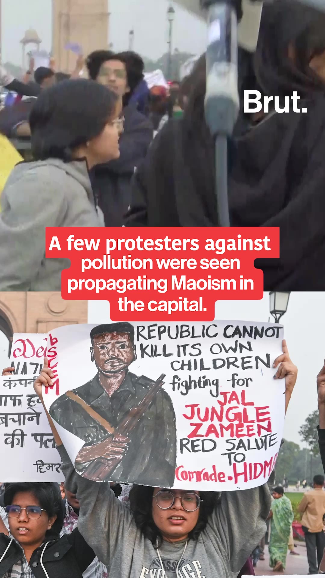 A few protesters against pollution were seen propagating Maoism in the capital