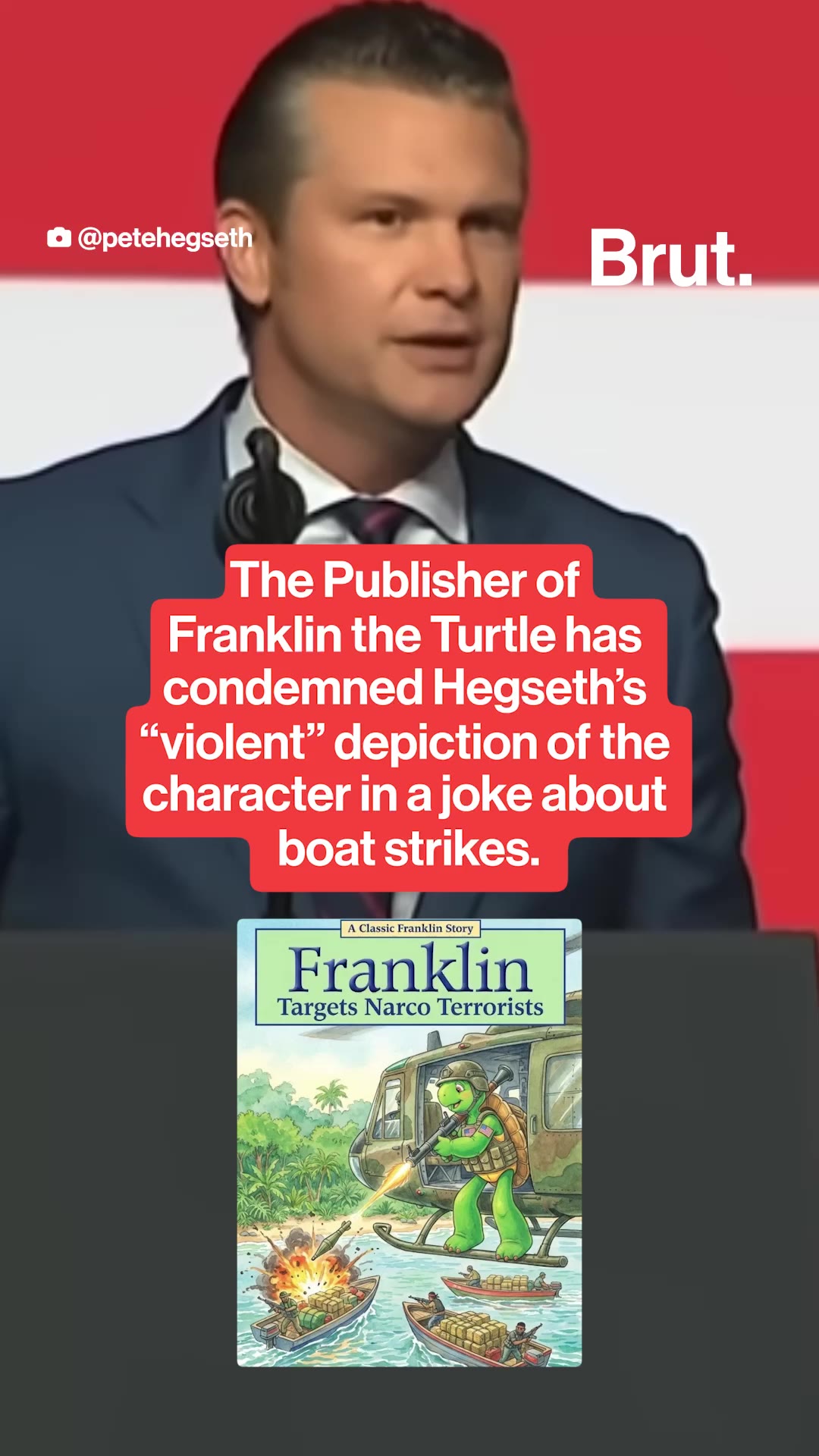 Franklin the Turtle publisher condemns Pete Hegseth's use of the character in a post about boat strikes.