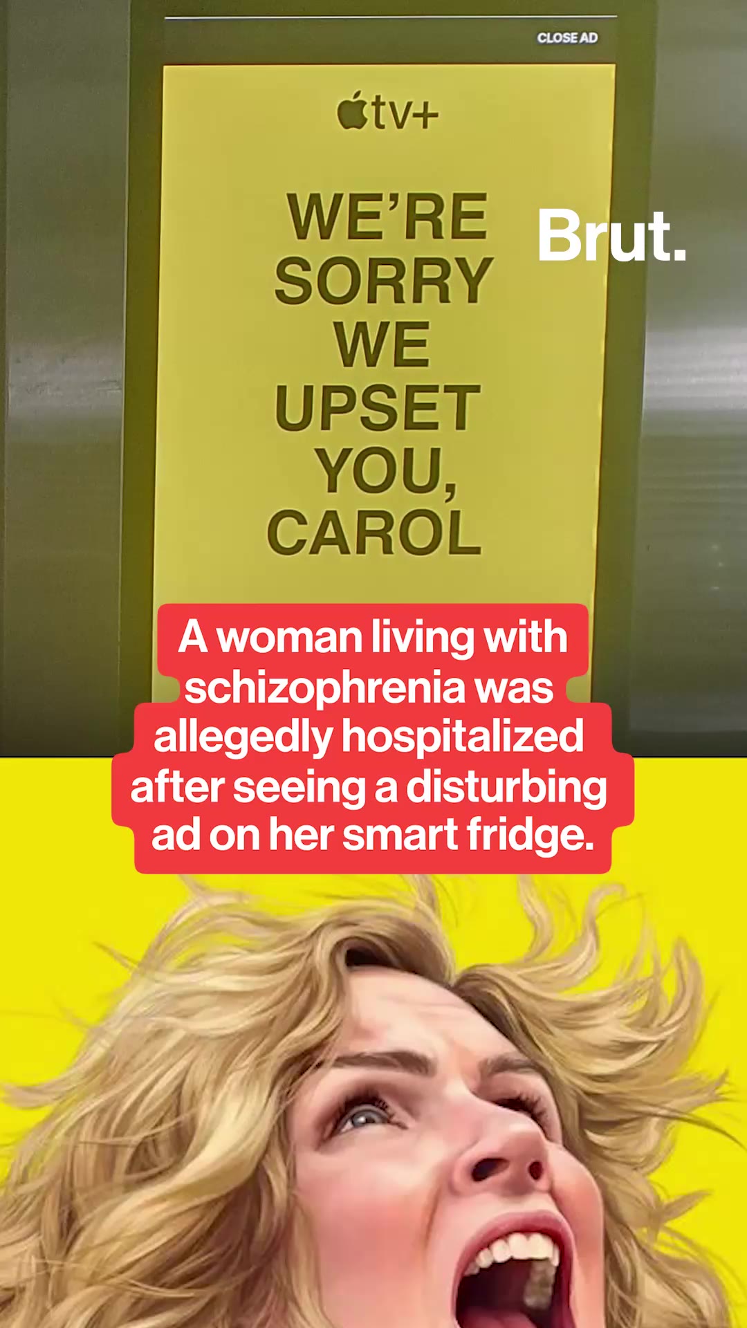 A woman was allegedly hospitalized after a Pluribus ad played on her fridge.