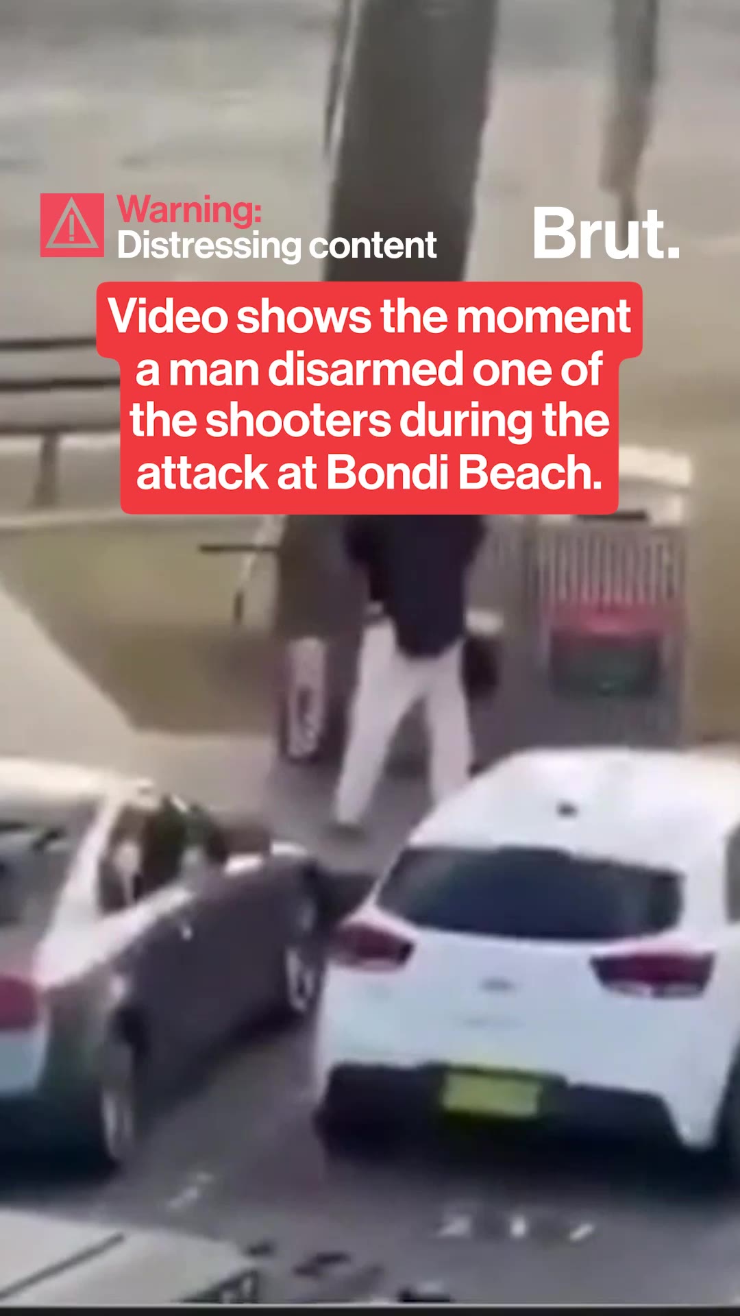 Bystander disarms one of the attackers in the Bondi Beach shooting.