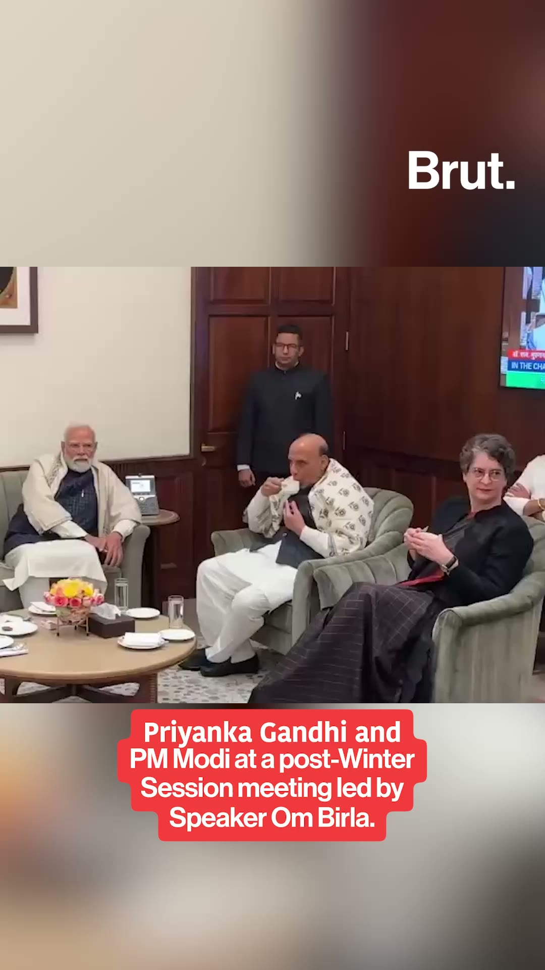 Priyanka Gandhi and PM Modi at a post–Winter Session meeting