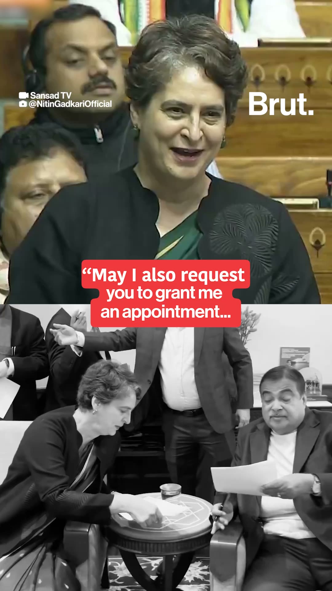  After an exchange in the Parliament, Priyanka Gandhi met Nitin Gadkari.