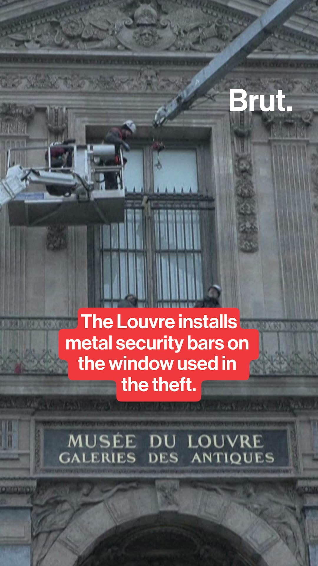 The Louvre installs metal security bars on the window used in the theft.