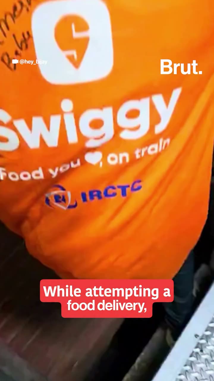 Swiggy rider falls off a moving train while attempting a delivery