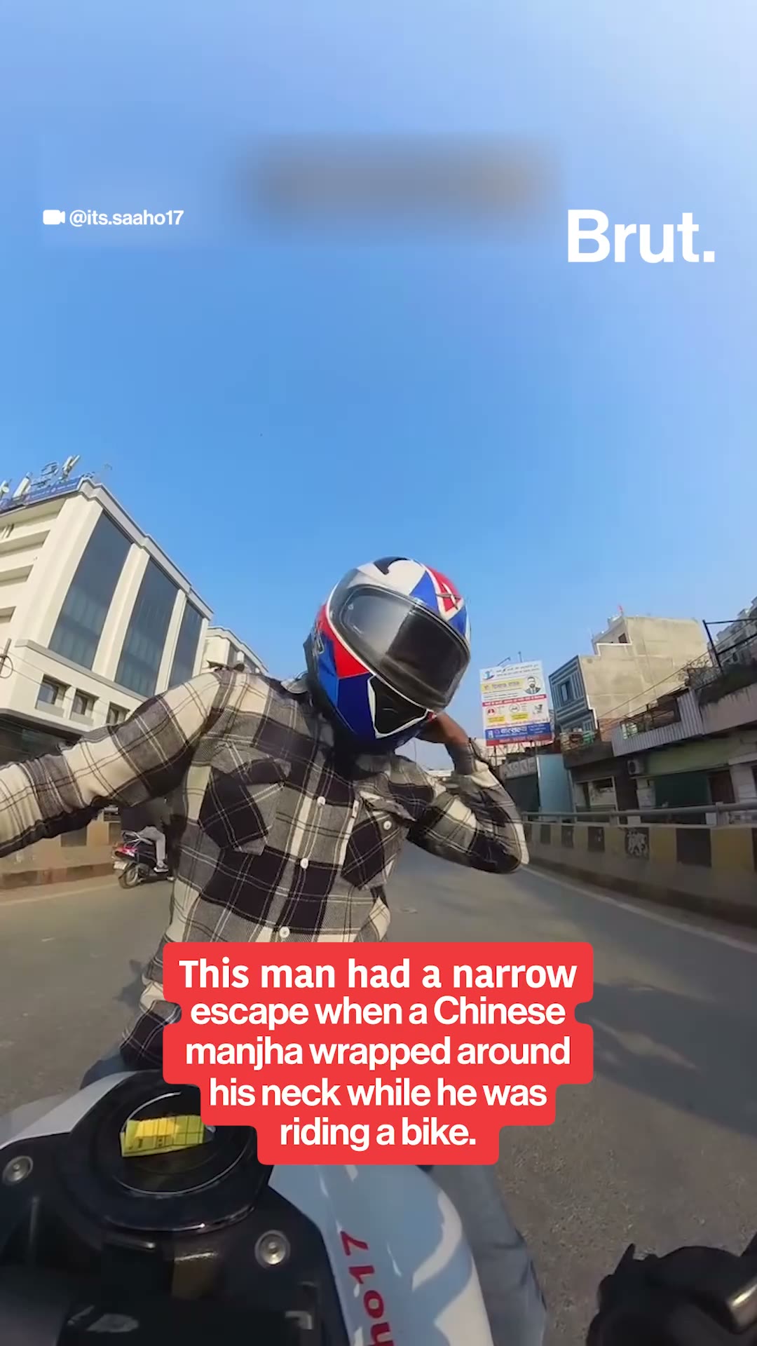 Man narrowly escapes accident due to kite string