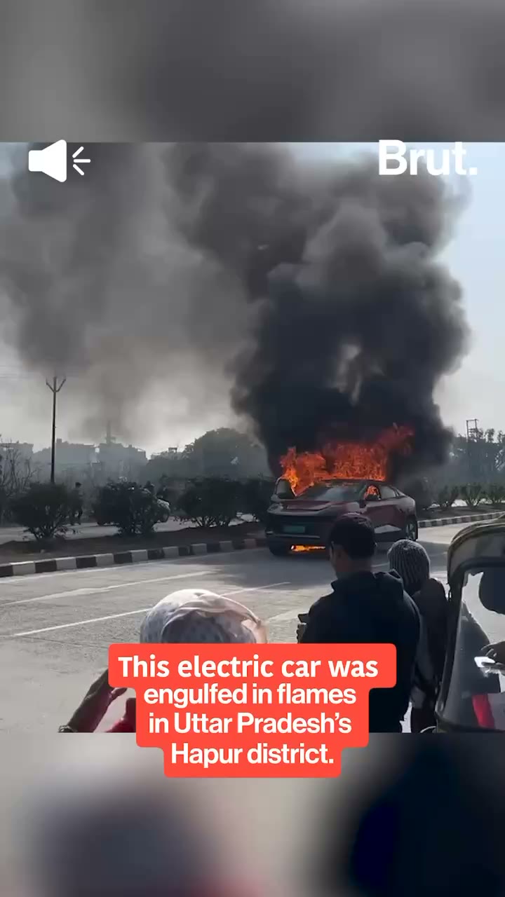Mahindra car engulfed in flames in UP