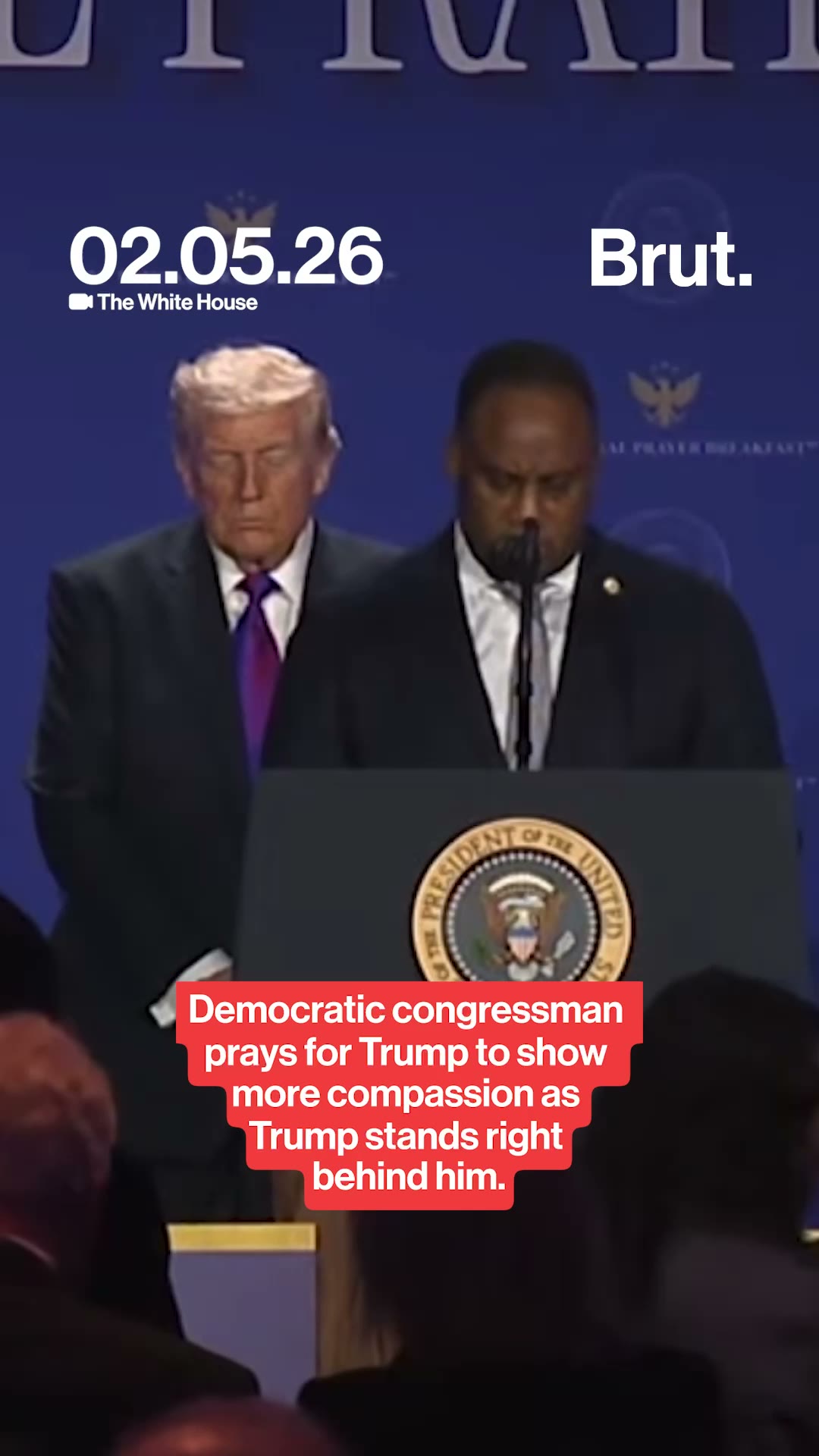 Trump stands behind while Democratic Rep. prays for God to give him "greater levels of compassion."
