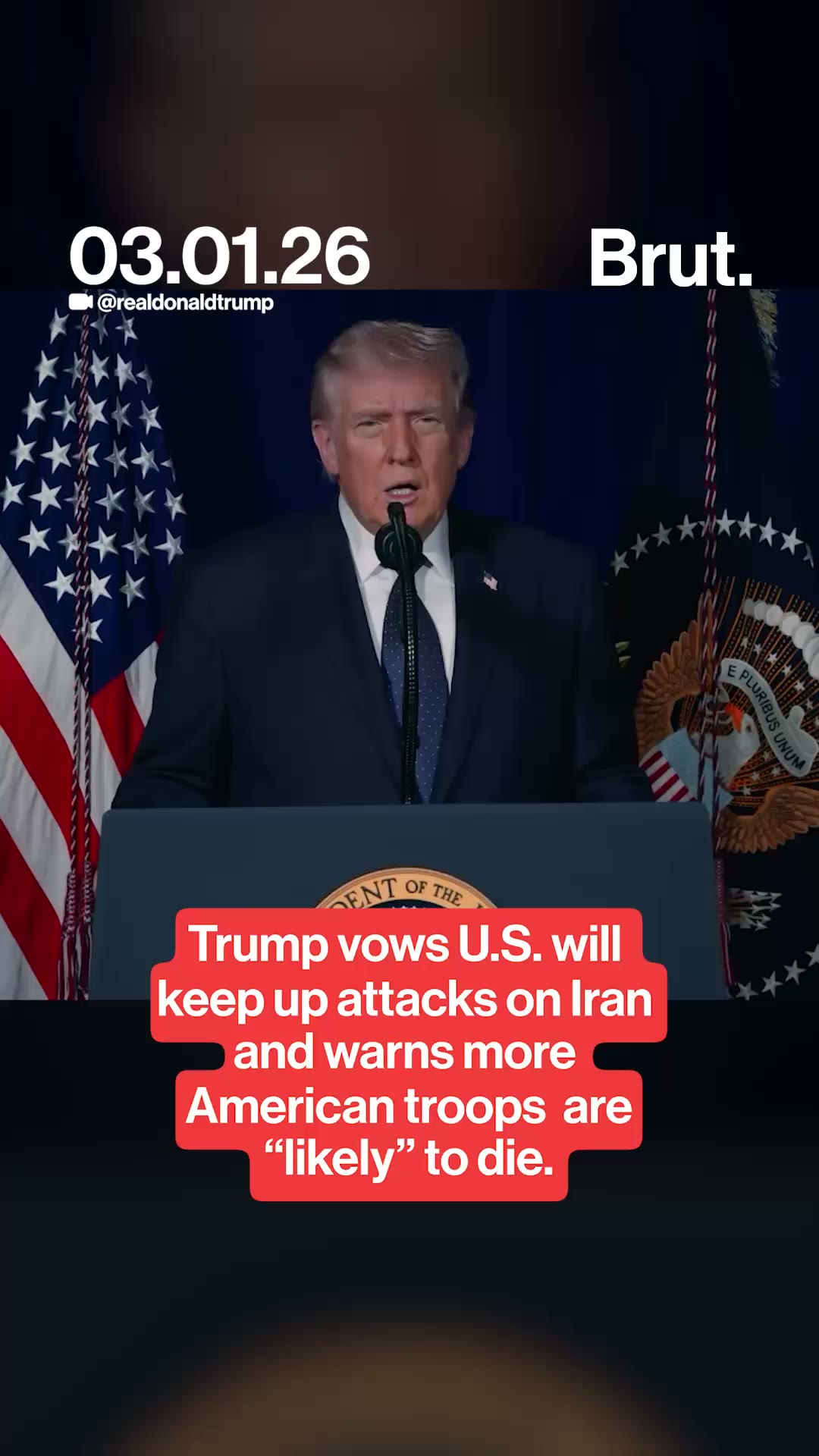 Trump makes a statement on Iran on March 1 2026.