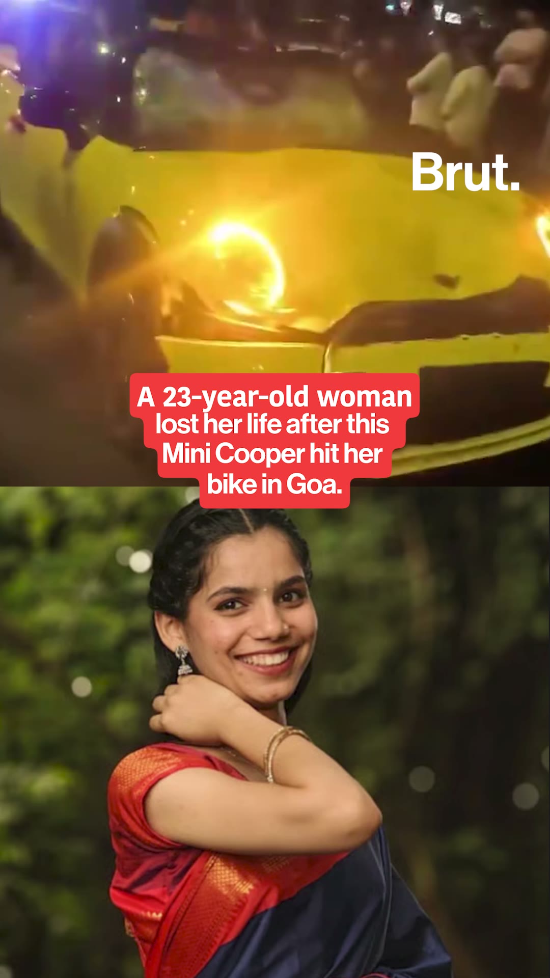 23-year-old woman lost her life after a Mini Cooper hit her bike in Goa.