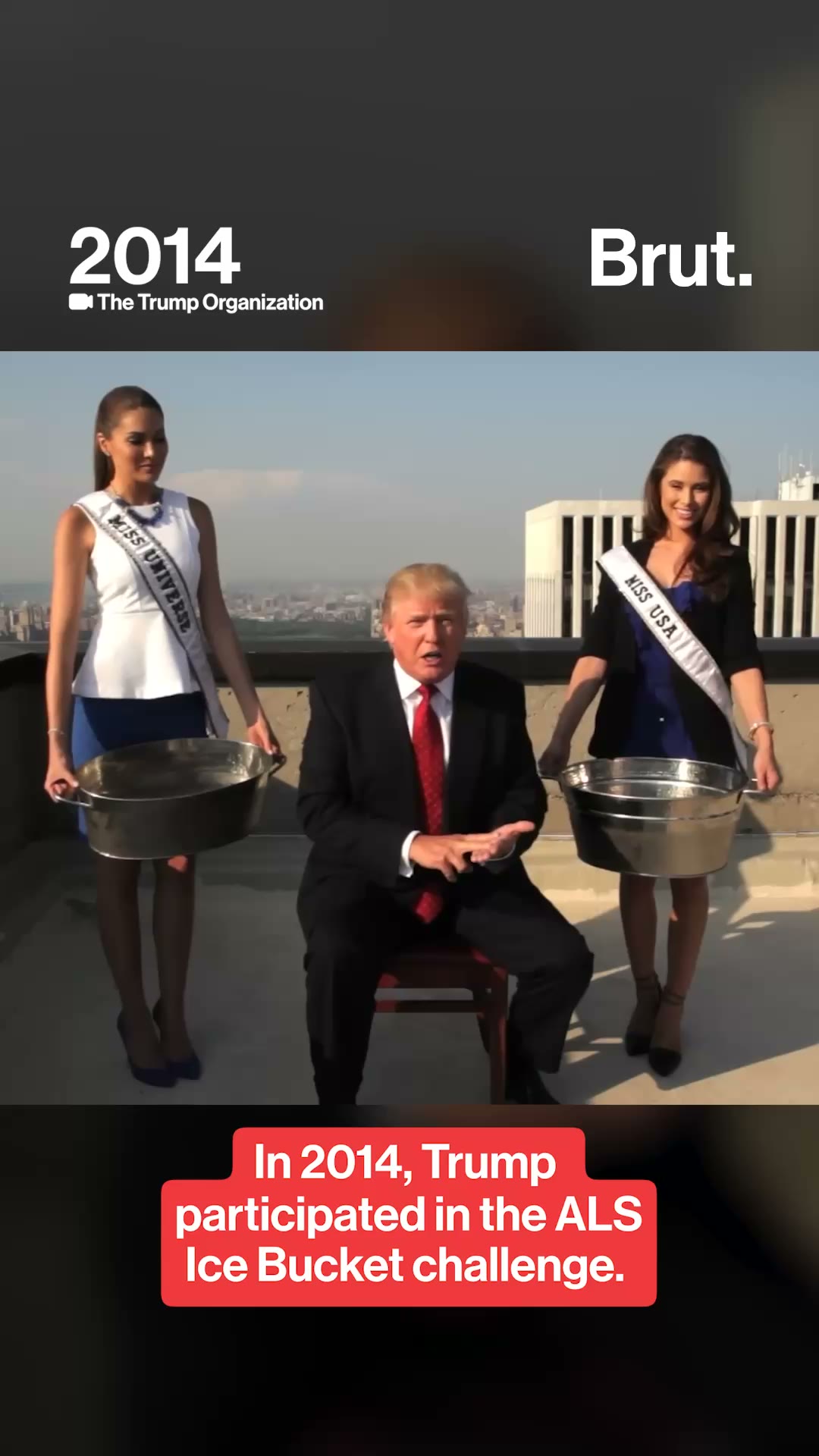 Trump does the ALS Ice Bucket challenge in 2014.