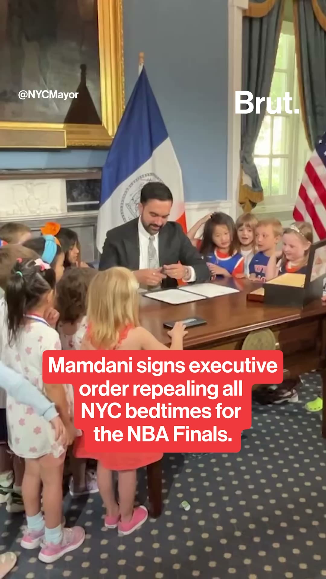 Mamdani signs order repealing bedtimes for NBA Finals.