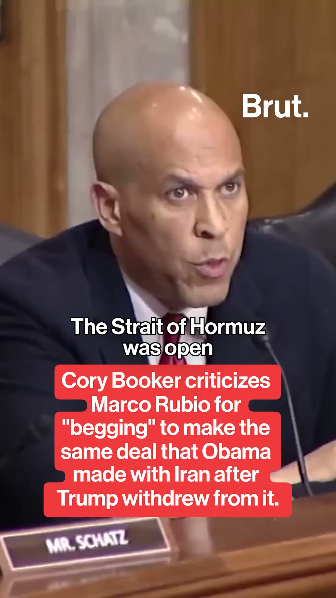 Cory Booker accuses Marco Rubio of "begging" to rejoin Obama's nuclear agreement with Iran.