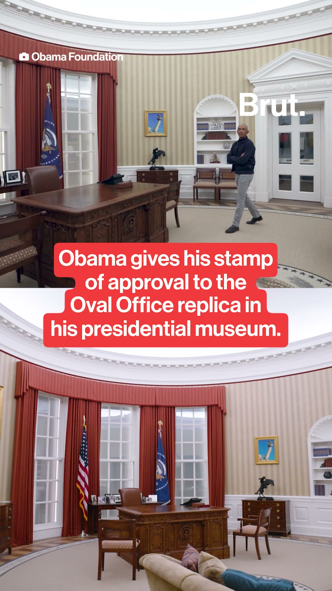 Obama gives his approval to the Oval Office replica in his presidential museum.