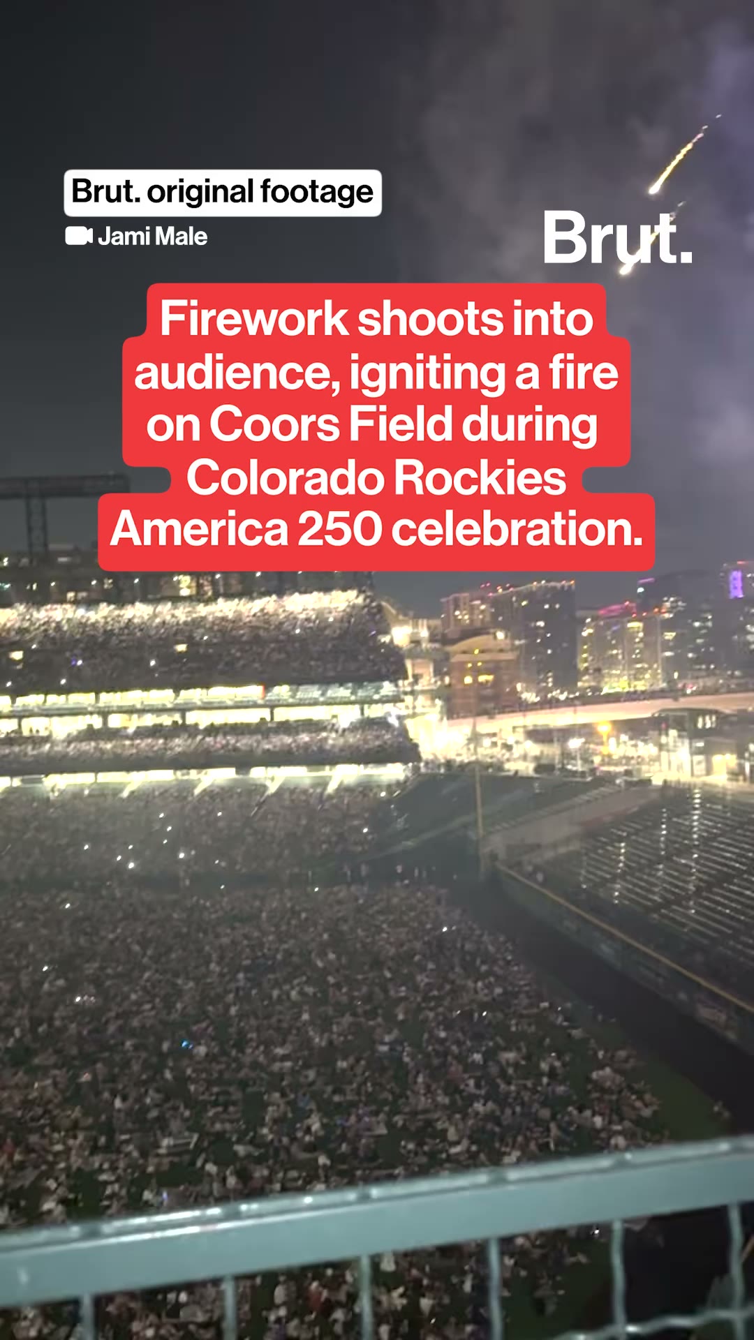 Firework shoots into audience and starts a fire on Coors Field.